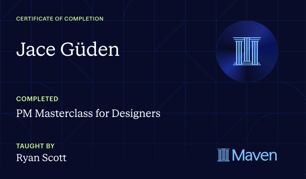 Certificate for PM Masterclass for Designers