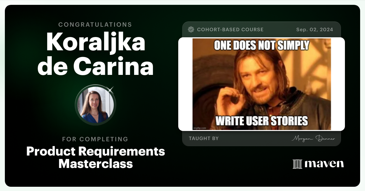 Certificate of Completion for AI-Enabled Product Requirements Masterclass