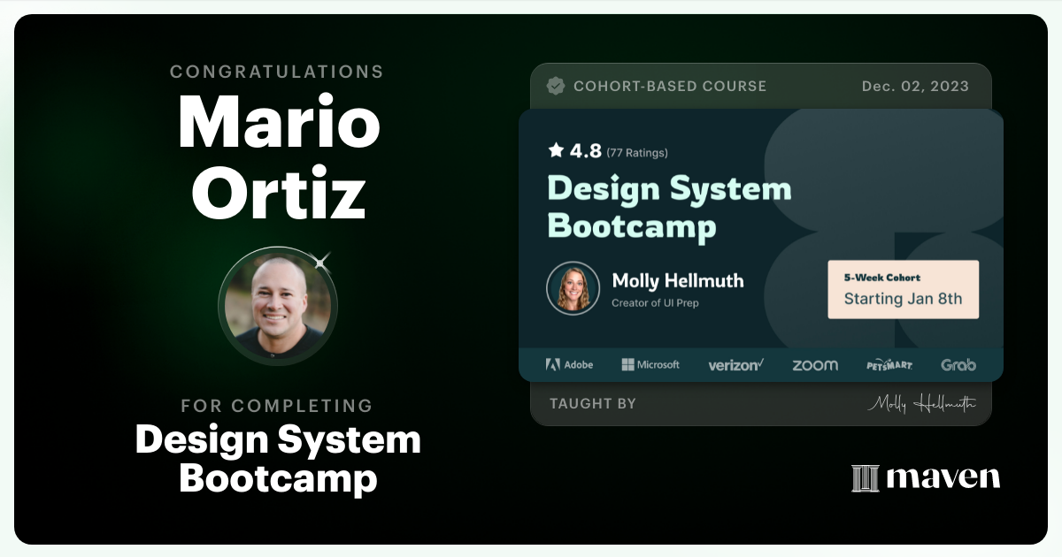 Certificate of Completion for Design System Bootcamp
