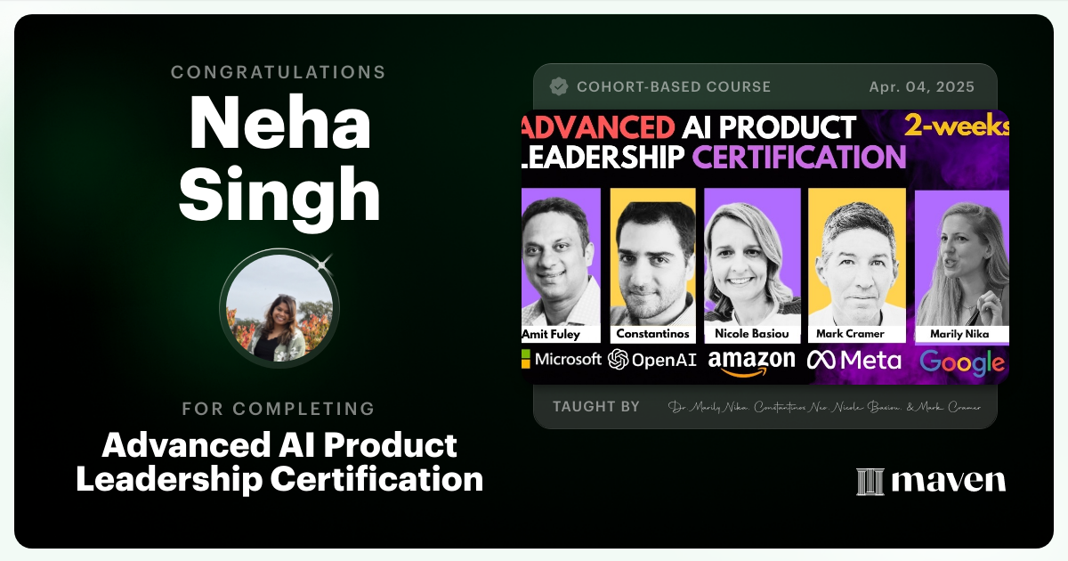 Certificate of Completion for Advanced AI Product Leadership Certification