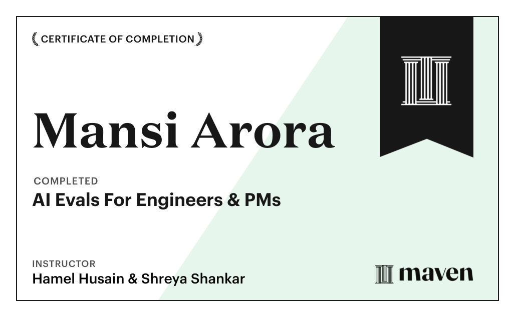 Certificate for AI Evals For Engineers & PMs