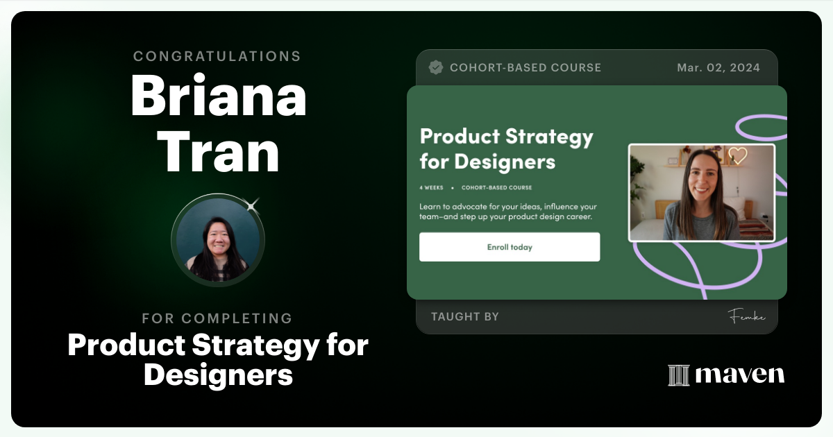 Certificate of Completion for Product Strategy for Designers