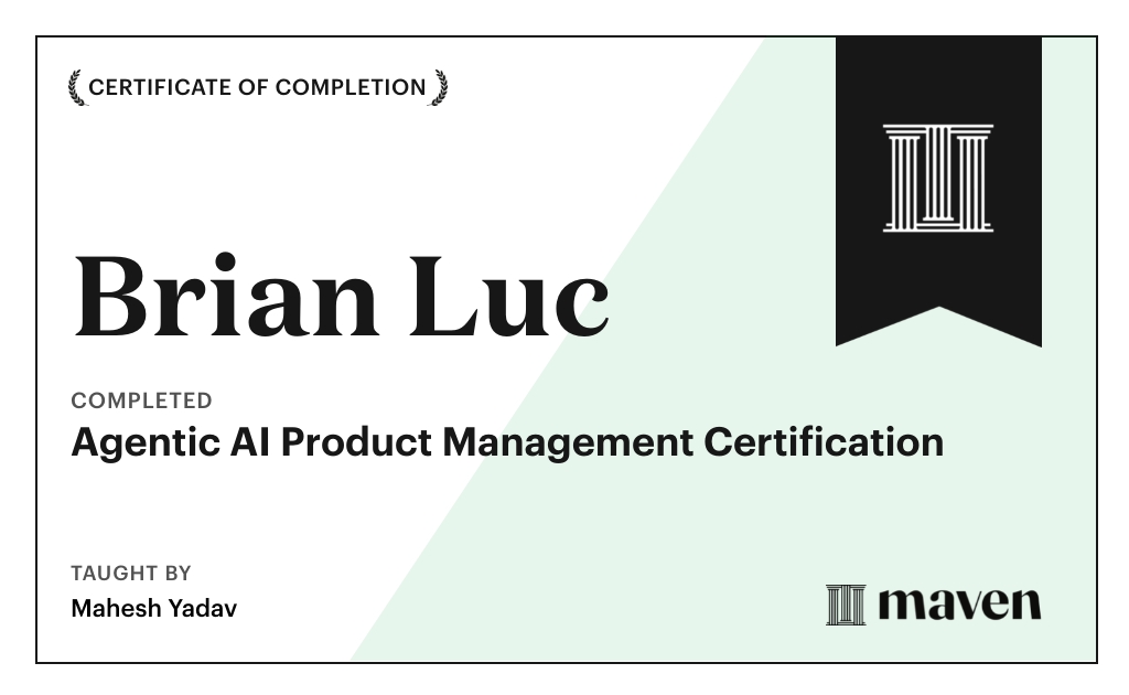 Certificate for Agentic AI Product Management Certification