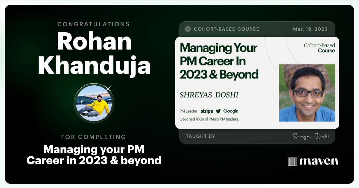 Certificate of Completion for Managing your PM Career in 2025 and beyond