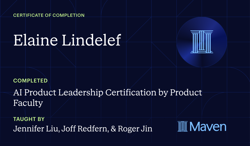 Certificate for AI Product Leadership Certification by Product Faculty