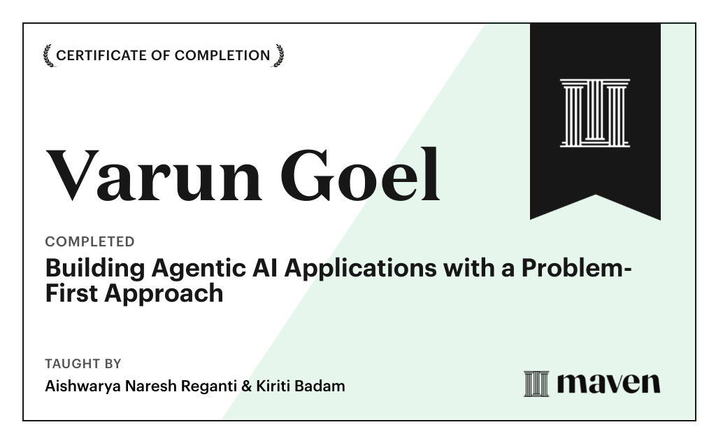 Certificate for Building Agentic AI Applications with a Problem-First Approach