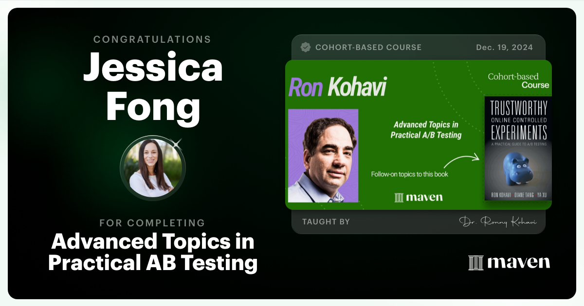 Certificate of Completion for Advanced Topics in Practical A/B Testing