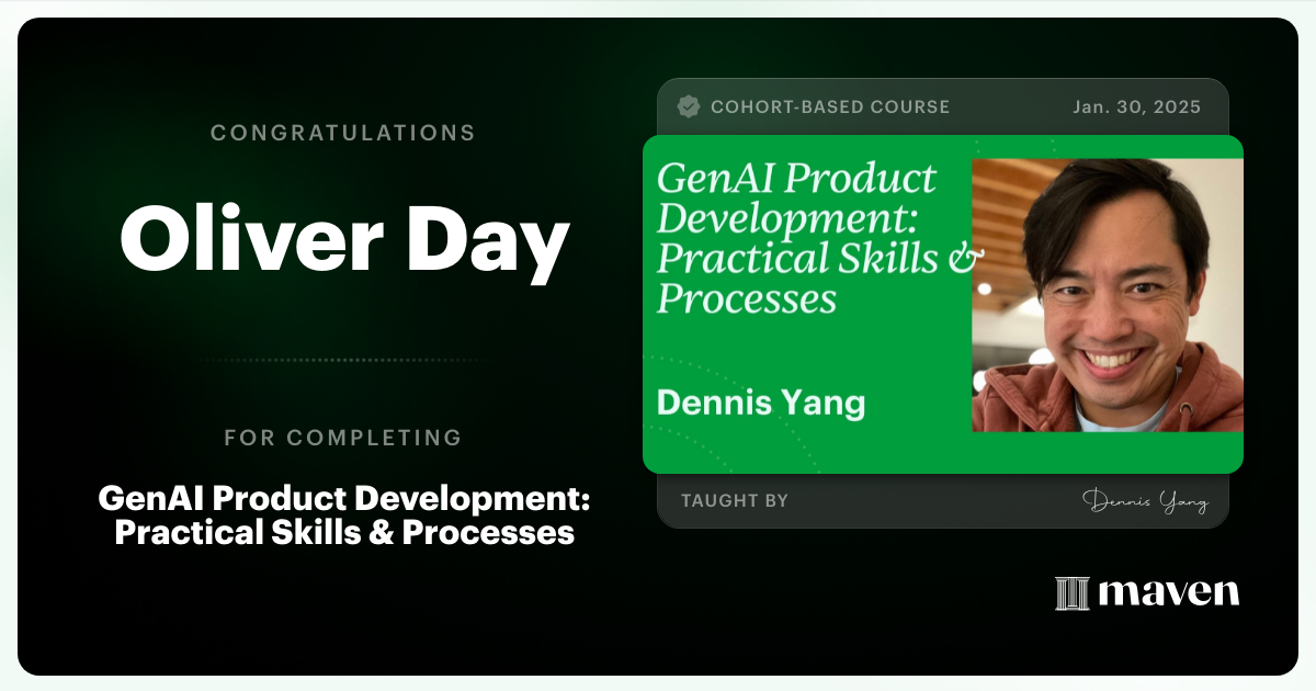 Certificate of Completion for GenAI Product Development: Practical Skills & Processes