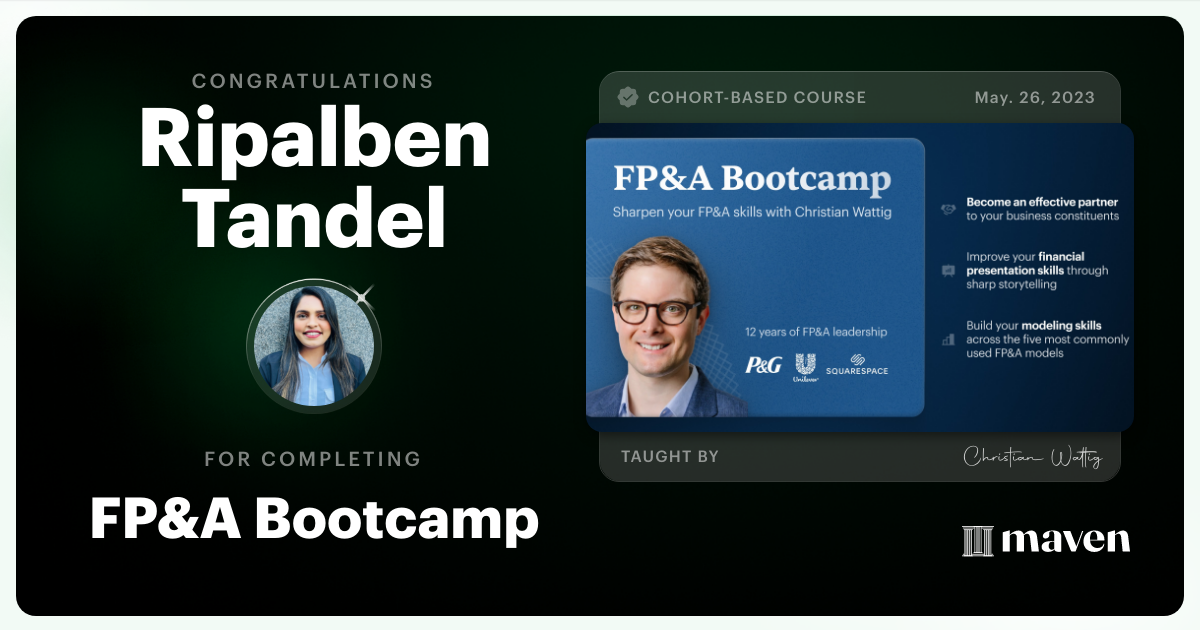 Certificate of Completion for FP&A Bootcamp