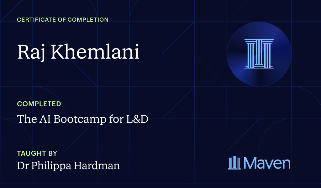 Certificate for The AI Bootcamp for L&D