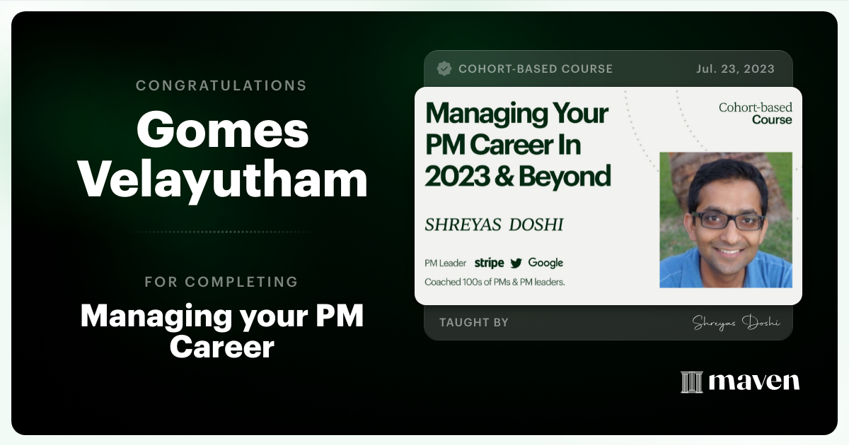 Certificate of Completion for Managing your PM Career in 2025 and beyond