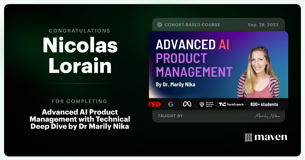 Certificate of Completion for Advanced AI Product Leadership Certification