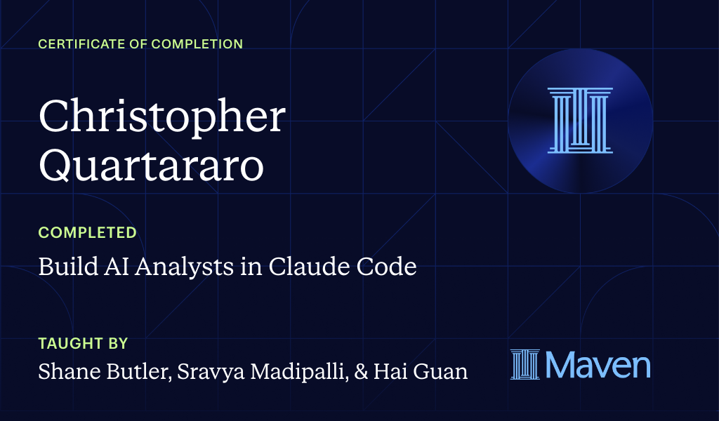 Certificate for Claude Code Analytics Bootcamp