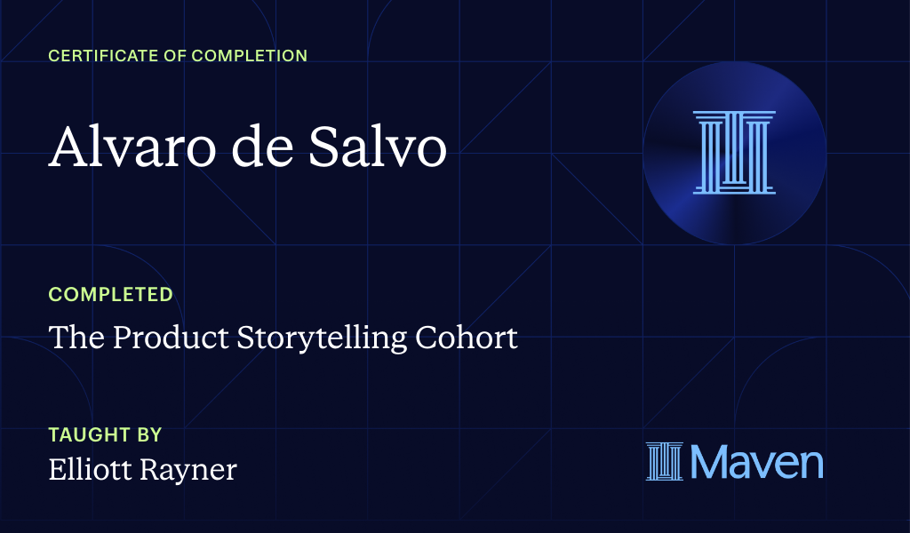 Certificate for The Product Storytelling Cohort