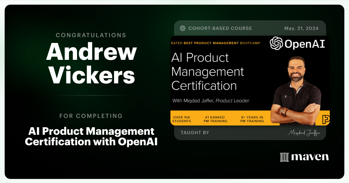 Certificate of Completion for AI Product Management Certification by Product Faculty