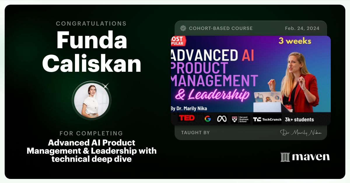 Certificate of Completion for Advanced AI Product Leadership Certification