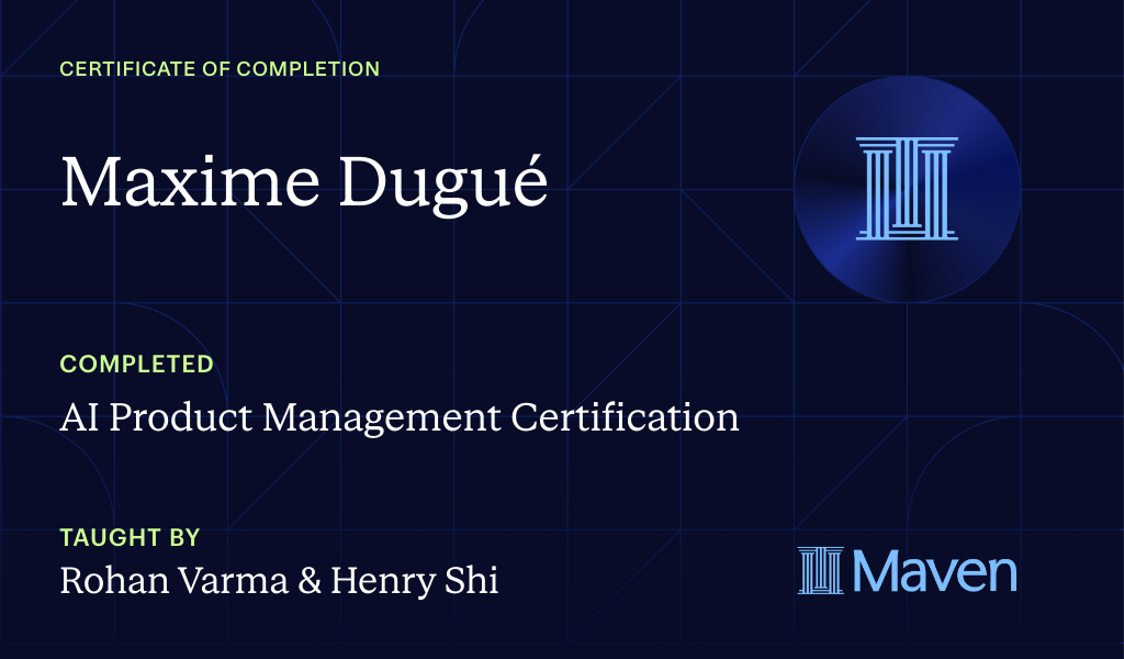 Certificate for AI Product Management Certification by Product Faculty