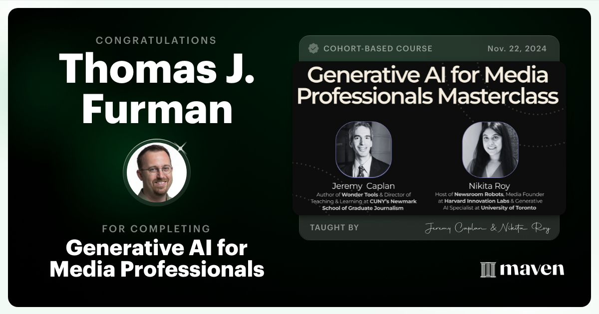 Certificate of Completion for Generative AI for Media Professionals