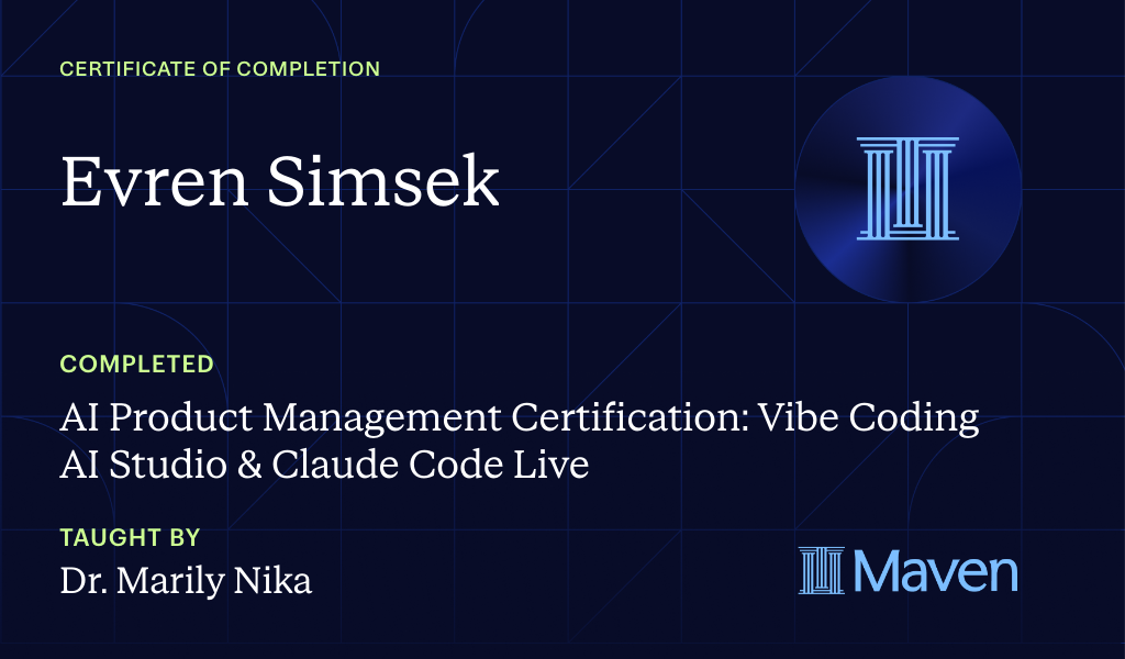 Certificate for AI Product Management Certification: Vibe Coding AI Studio & Claude Code Live
