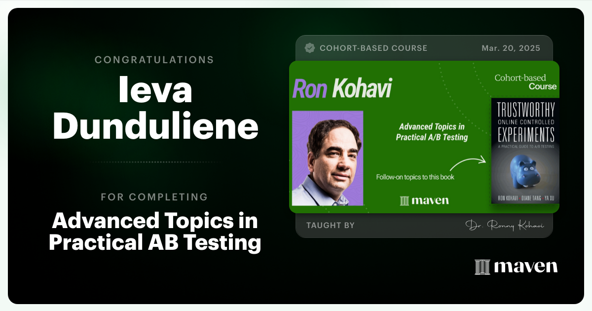 Certificate of Completion for Advanced Topics in Practical A/B Testing
