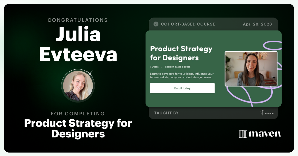 Certificate of Completion for Product Strategy for Designers