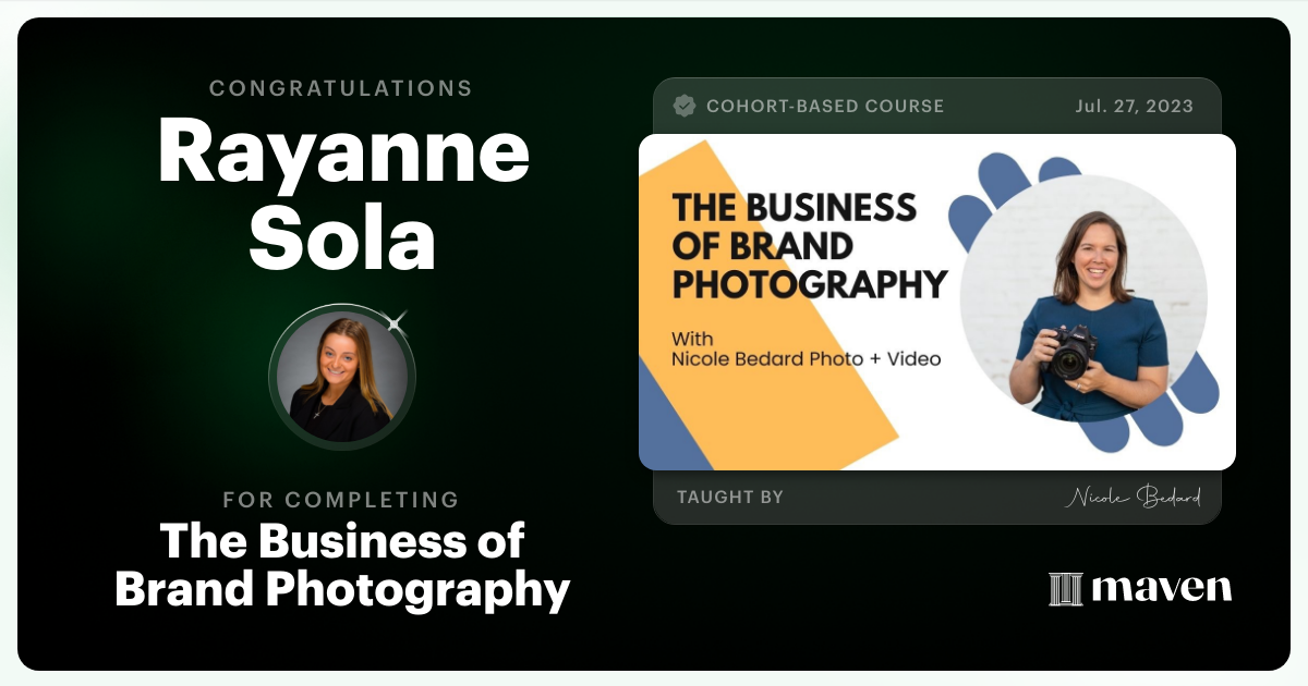 Certificate of Completion for The Business of Brand Photography 2024