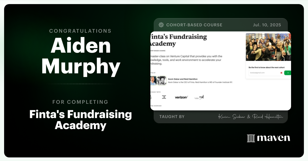 Certificate of Completion for Finta's Fundraising Academy