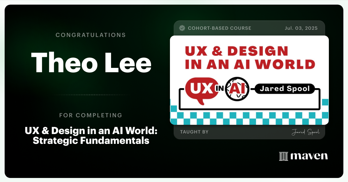 Certificate of Completion for UX & Design for Today's AI Functionality