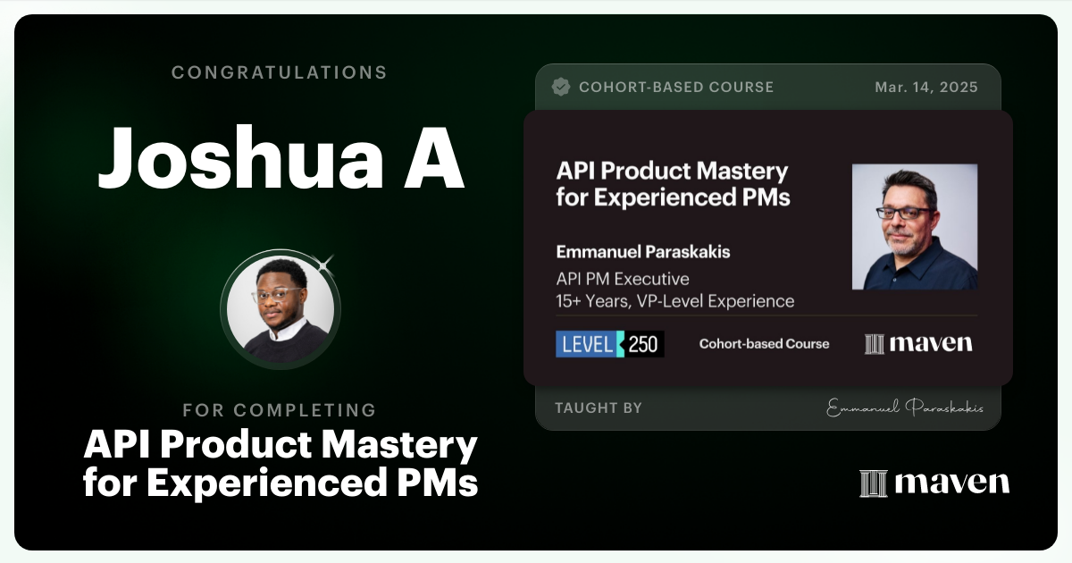 Certificate of Completion for API Product Mastery for Experienced PMs