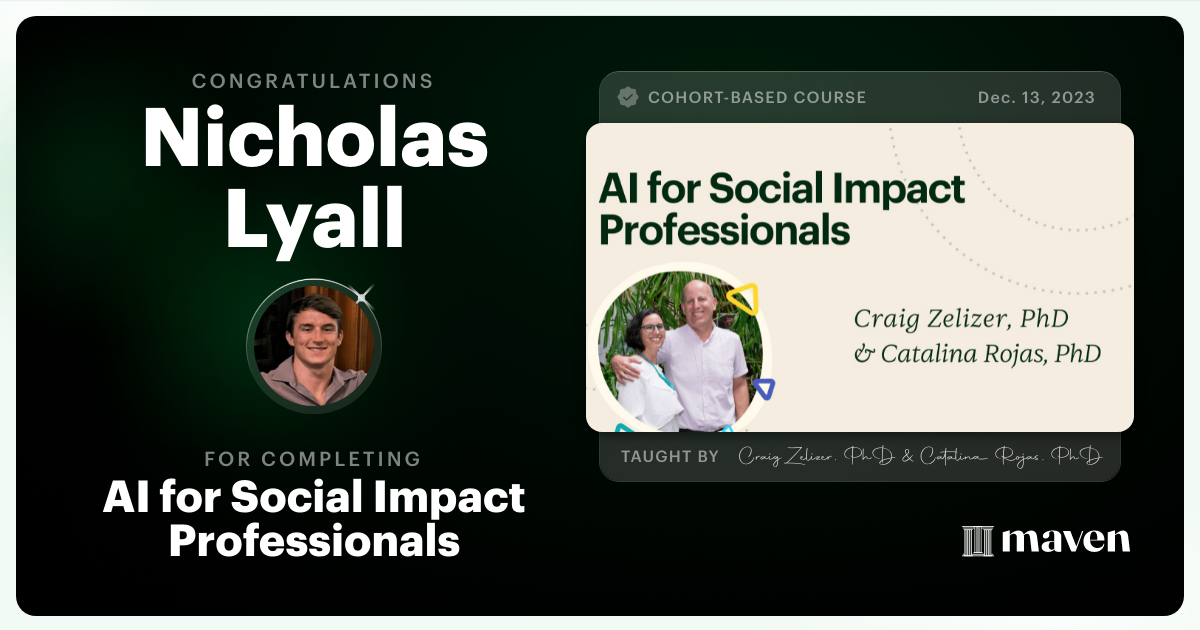 Certificate of Completion for AI for Social Impact Professionals