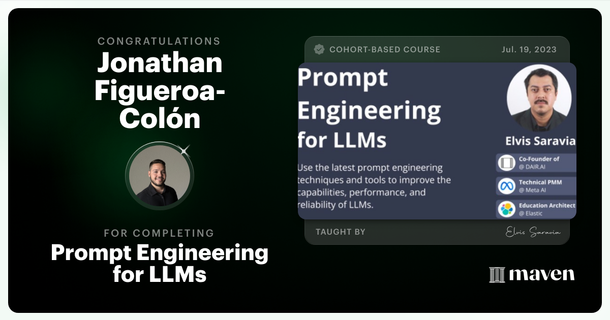 Certificate of Completion for Advanced Prompt Engineering for LLMs