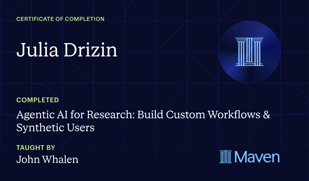Certificate for Agentic AI for Research: Build Custom Workflows & Synthetic Users