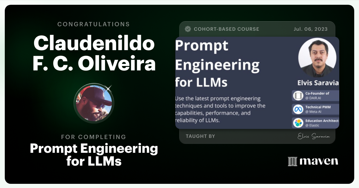 Certificate of Completion for Advanced Prompt Engineering for LLMs