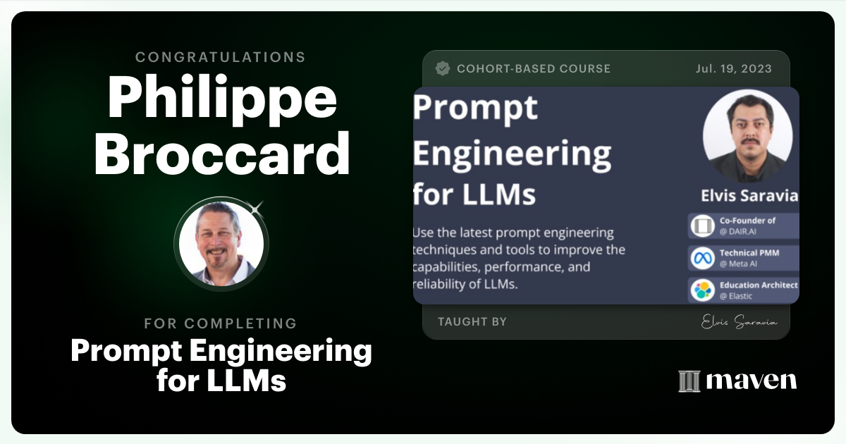 Certificate of Completion for Advanced Prompt Engineering for LLMs