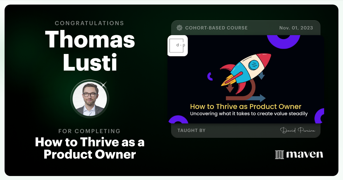 Certificate of Completion for Product Owner Beyond Scrum