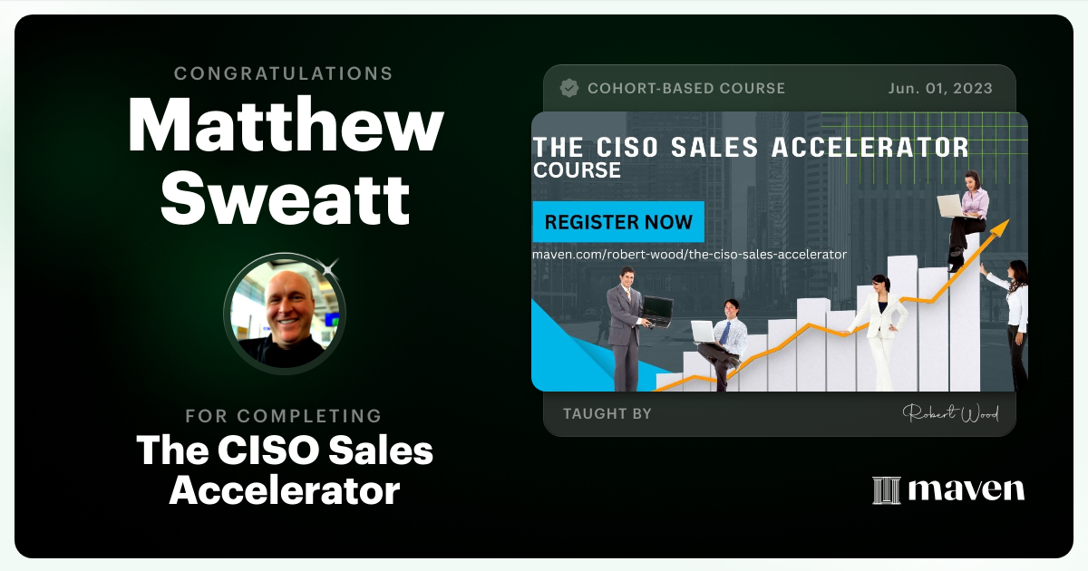 Certificate of Completion for The CISO Sales Accelerator