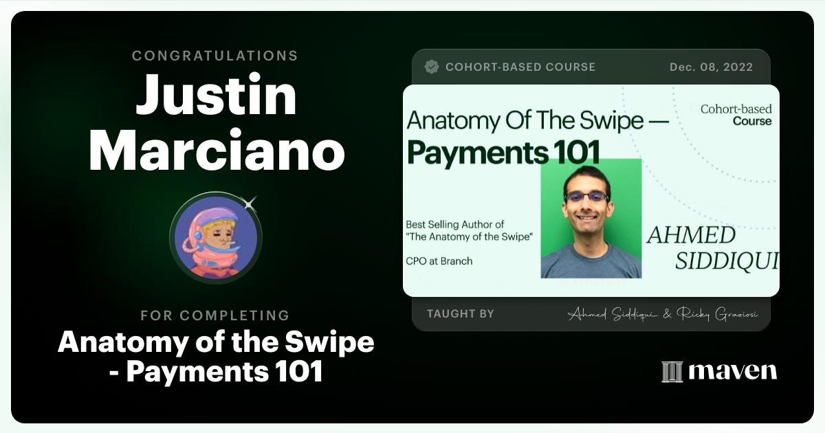 Certificate of Completion for Card Payments Masterclass - Anatomy of the Swipe