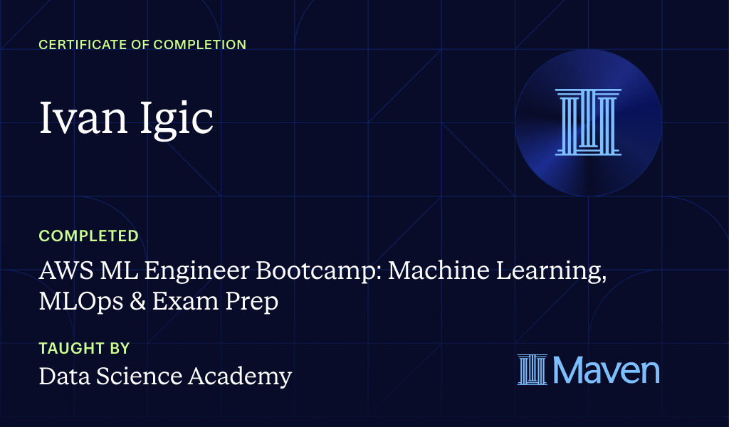 Certificate for AWS ML Engineer Bootcamp: Machine Learning, MLOps & Exam Prep