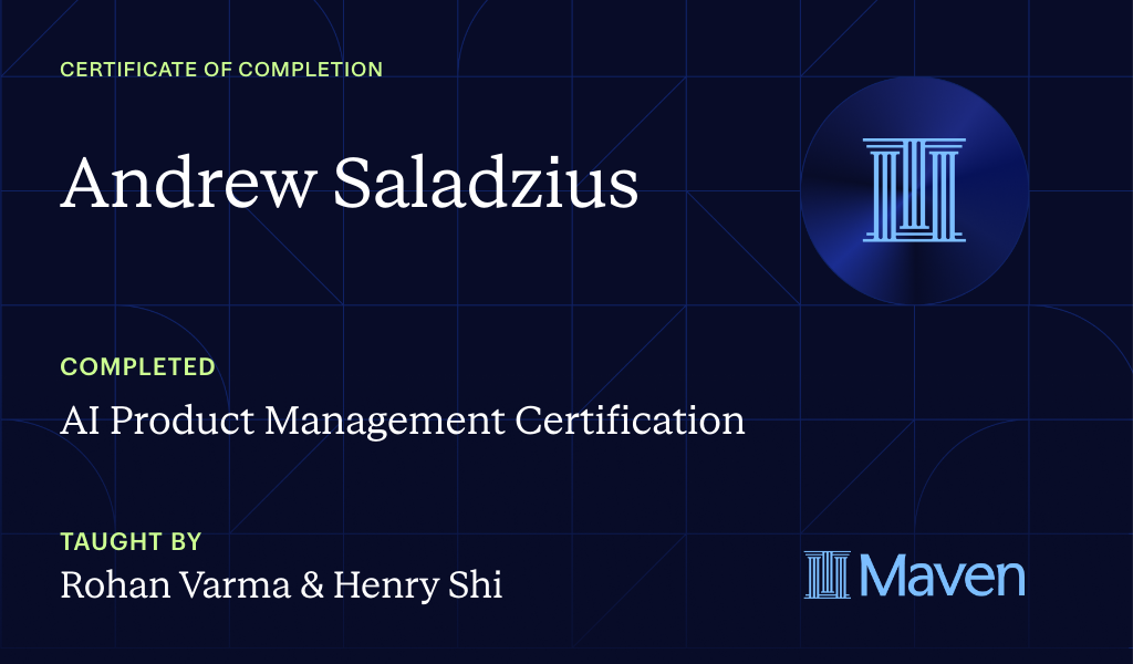 Certificate for AI Product Management Certification by Product Faculty