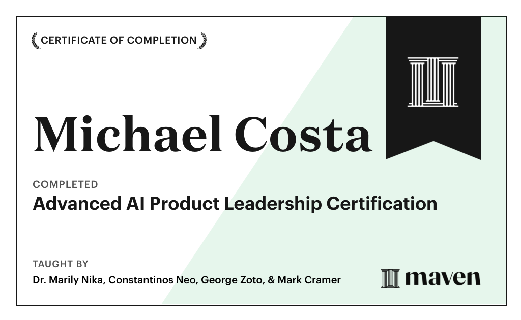 Certificate for Advanced AI Product Leadership Certification
