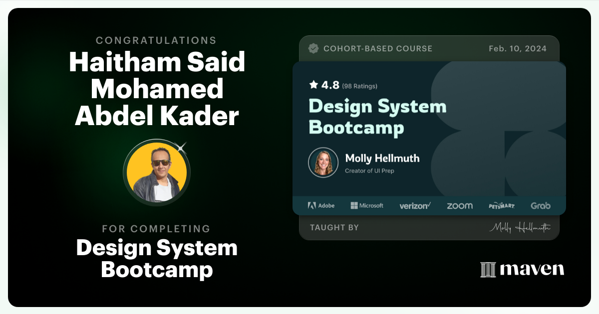 Certificate of Completion for Design System Bootcamp