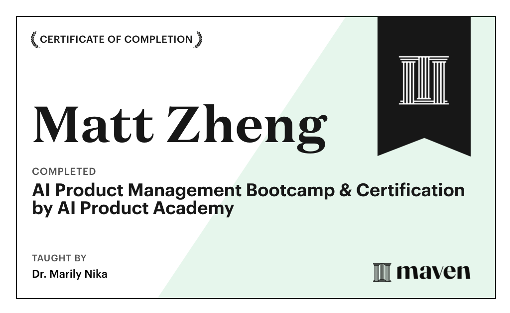 Certificate for AI Product Management Bootcamp & Certification by AI Product Academy