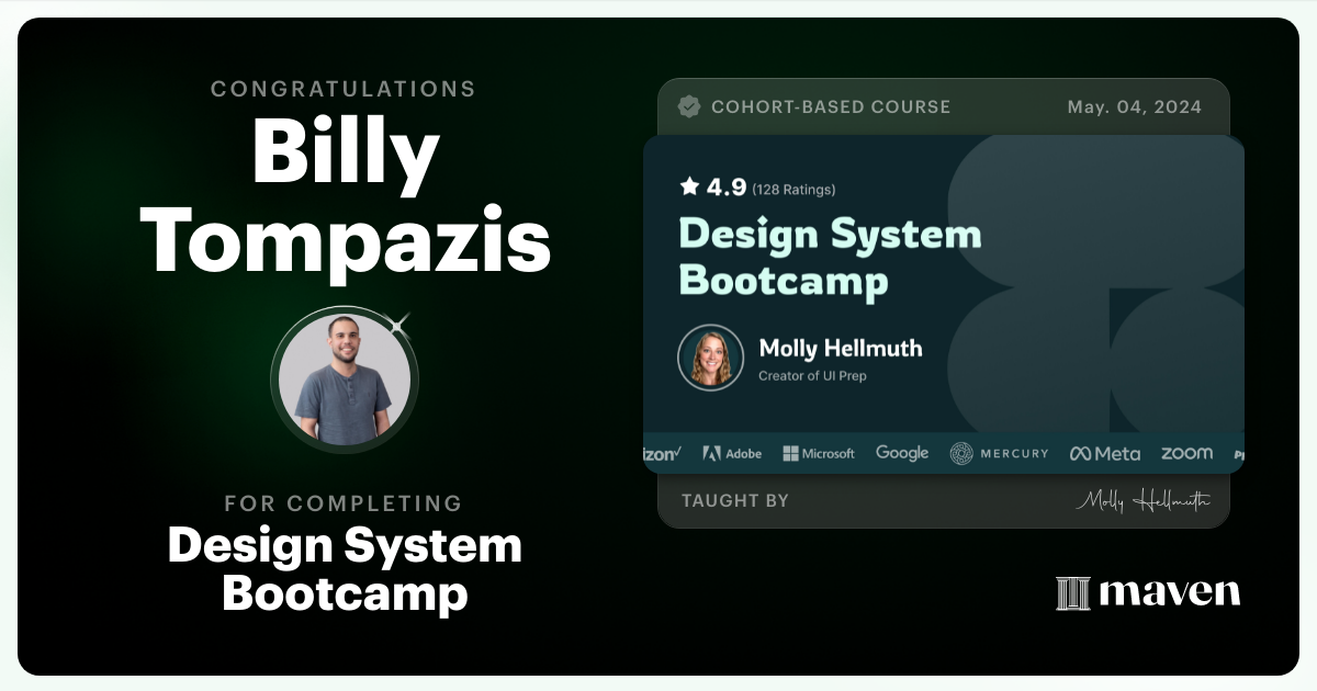 Certificate of Completion for Design System Bootcamp