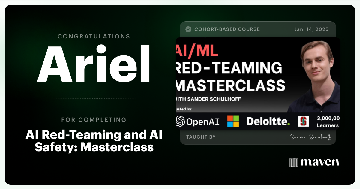 Certificate of Completion for AI Red Teaming & AI Security Masterclass