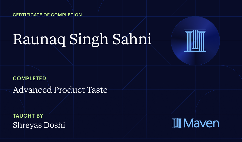 Certificate for Advanced Product Taste