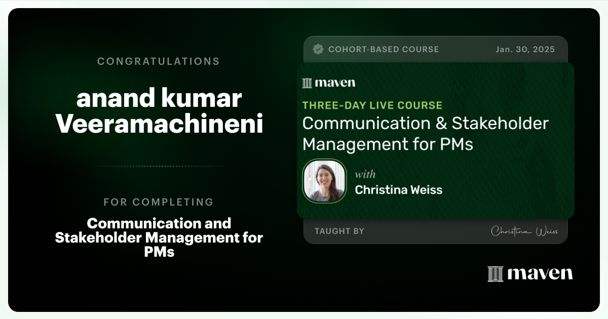 Certificate of Completion for Communication and Stakeholder Management for PMs