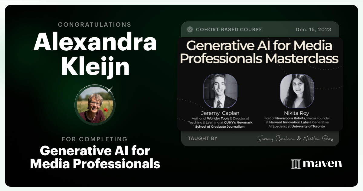 Certificate of Completion for Generative AI for Media Professionals