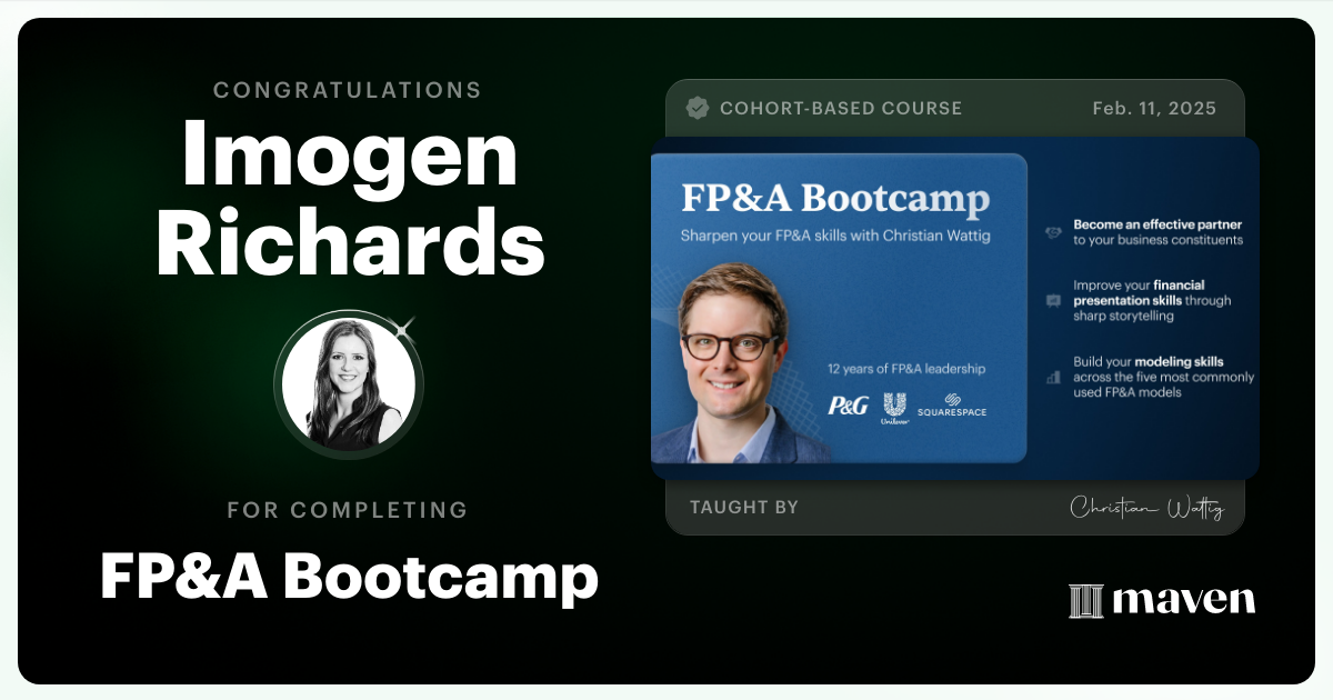 Certificate of Completion for FP&A Bootcamp