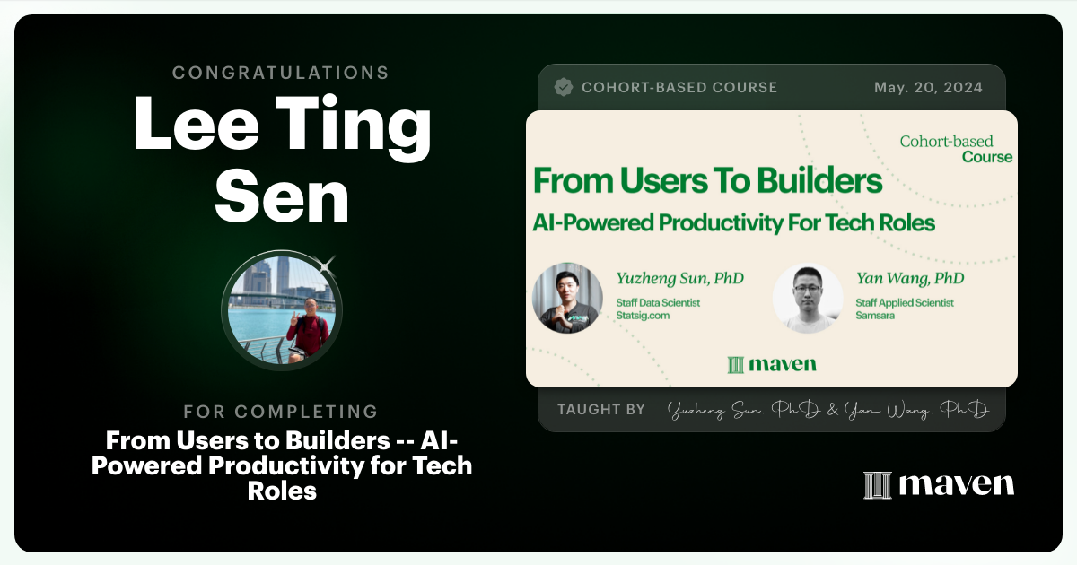 Certificate of Completion for Build with AI: Mindset, Habits & Tools for the Next 20 Years