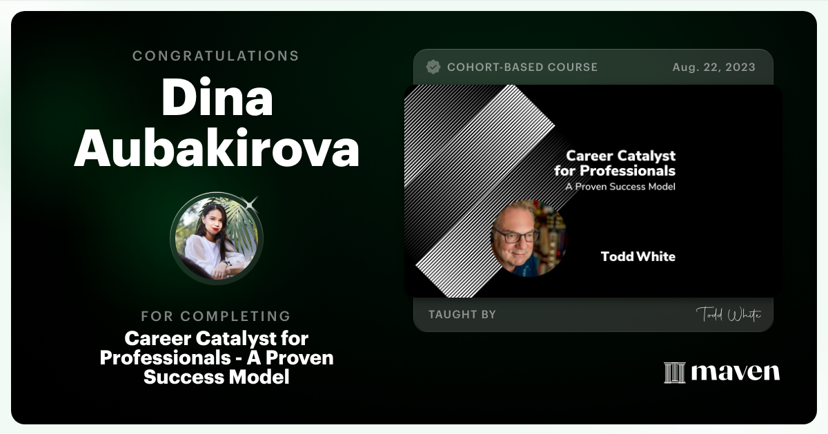 Certificate of Completion for Career Catalyst for Professionals - A Proven Success Model